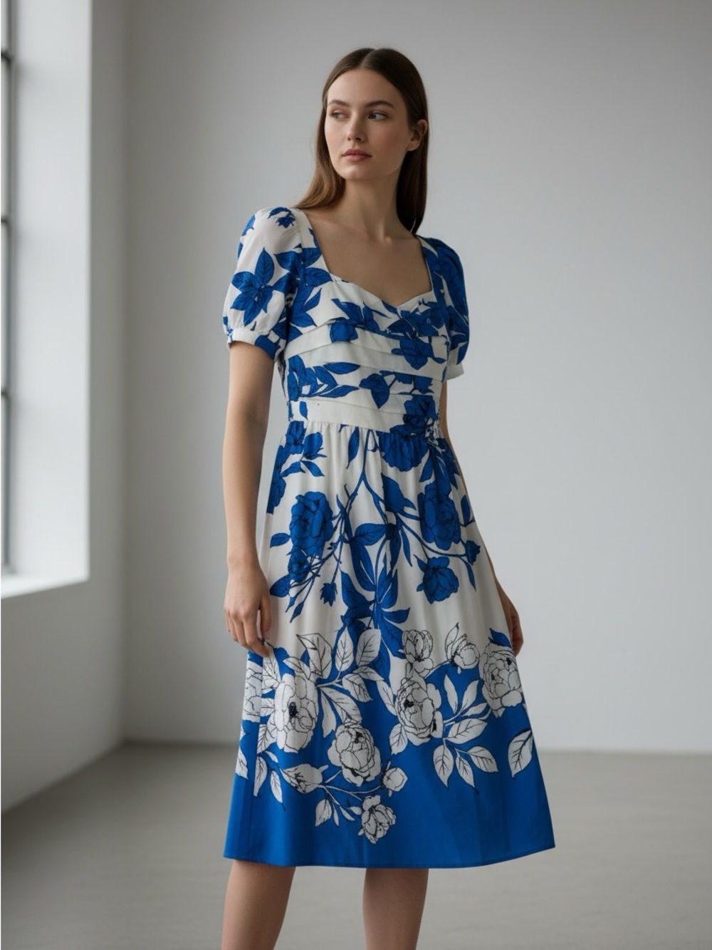 New Adrianna Papell Blue and White Floral Midi Dress size 14